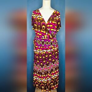 Bisou Bisou By Michele Bohbot Purple & Yellow‎ Modern Boho Wrap Dress Size 16